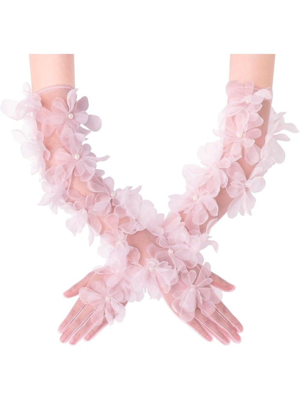 Elegant Long Tulle Mesh Gloves for Women - Floral Tea Party Accessories